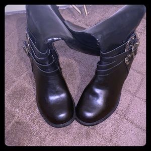 Torrid black triple buckle knee boots